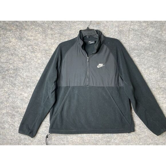 Nike Sweatshirt Mens Medium Dri-Fit Black Quarter 1/4 Zip Pullover Warm Fleece - Picture 1 of 9